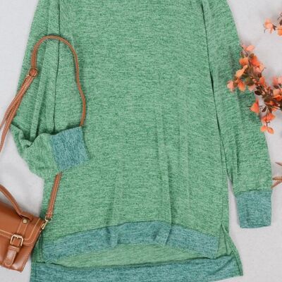 Zweifarbiger Pullover mit Stehkragen – Grün