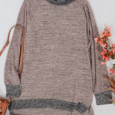 Zweifarbiger Pullover mit Stehkragen – Braun