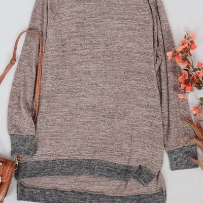 Mock Neck Two Tone Sweater-Brown