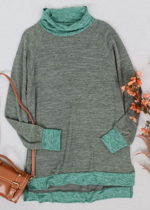 Mock Neck Two Tone Sweater-Olive Green