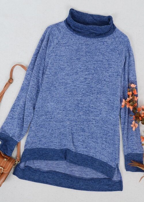 Mock Neck Two Tone Sweater-Navy