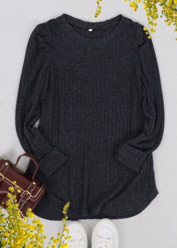 Pull en tricot plissé à manches longues-noir