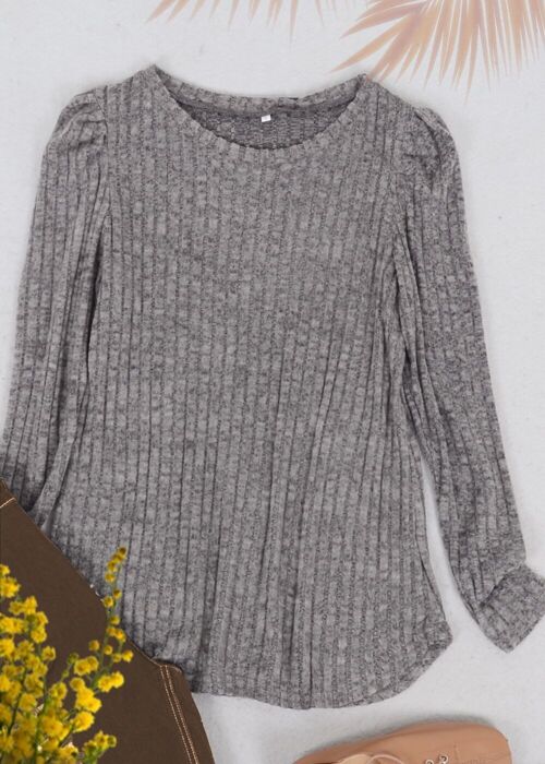 Pleated Long Sleeve Knit Sweater-Dark Gray