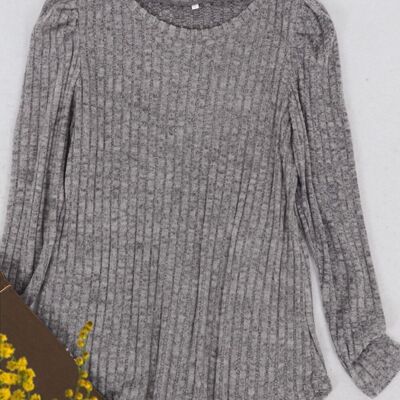Pleated Long Sleeve Knit Sweater-Dark Gray