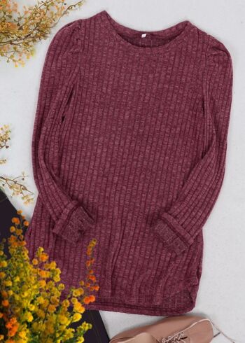 Pull en tricot plissé à manches longues-Bourgogne