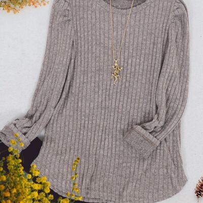 Pleated Long Sleeve Knit Sweater-Beige