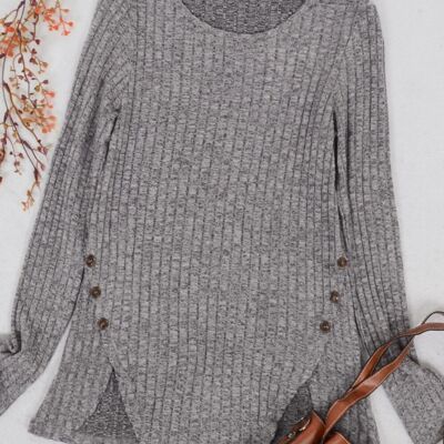 Pullover mit seitlichen Knöpfen und abgerundetem Saum – Grau