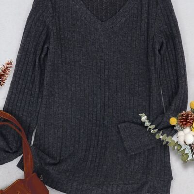 Suéter de punto acanalado de color liso-Negro