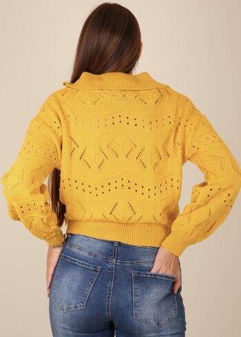 Pull en tricot à œillets de couleur unie-jaune 5