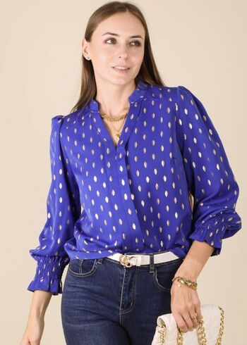 Blouse à col en V à imprimé géométrique-Bleu 3