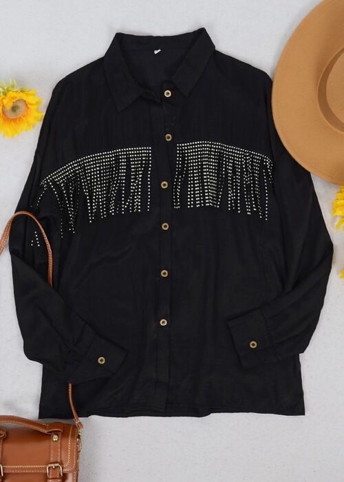 Dotted Fringe Detail Shirt-Black