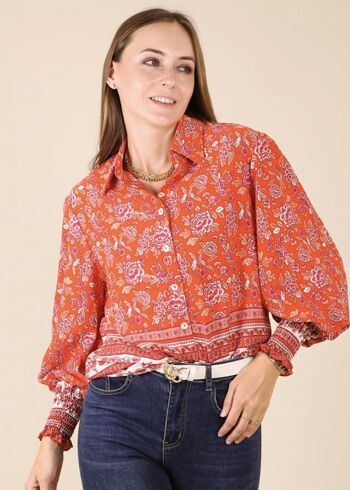 Chemise à col fleuri oriental-rouge 5
