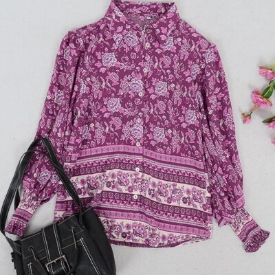 Chemise à col floral oriental-violet