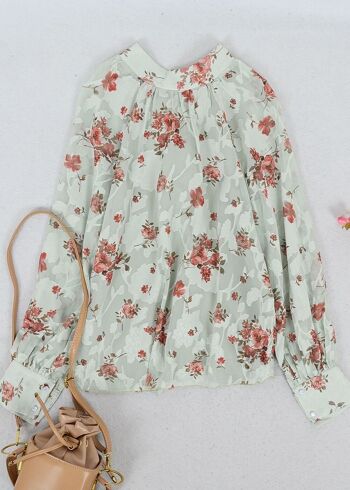 Blouse à manches évêque à motif multi-floral-Vert