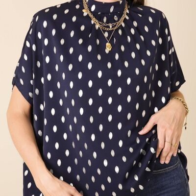 Spotted Print Dolman Sleeve Blouse-Navy