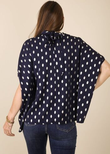 Blouse à manches chauve-souris imprimée à pois-Marine 5