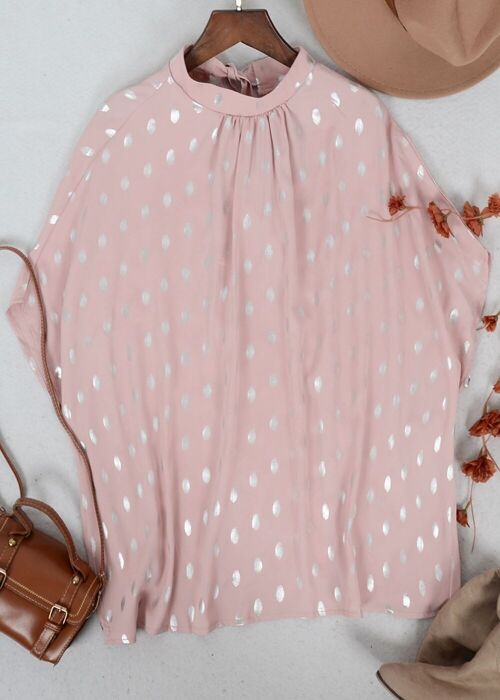 Spotted Print Dolman Sleeve Blouse-Mauve Pink