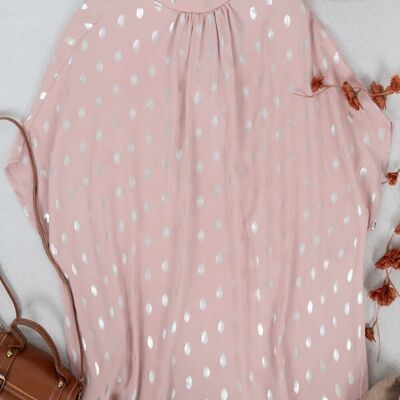 Spotted Print Dolman Sleeve Blouse-Mauve Pink