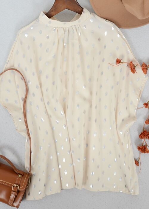 Spotted Print Dolman Sleeve Blouse-Beige