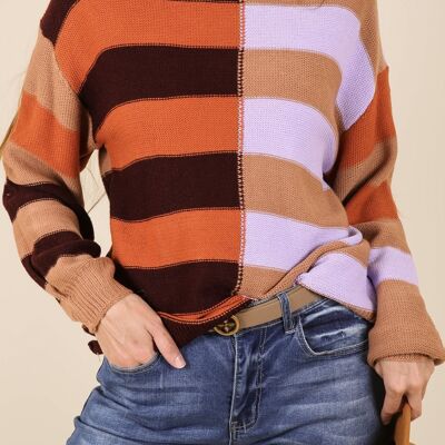 Suéter con hombros caídos y bloques de color-Naranja