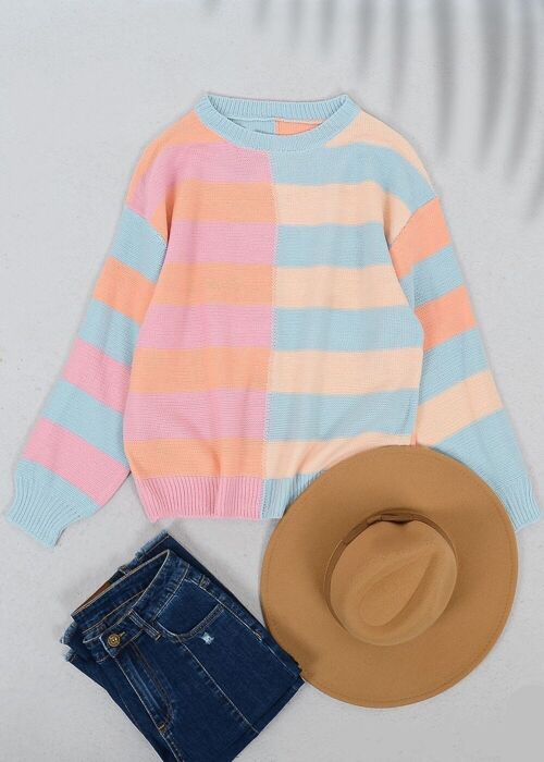 Color Block Drop Shoulder Sweater-Pink