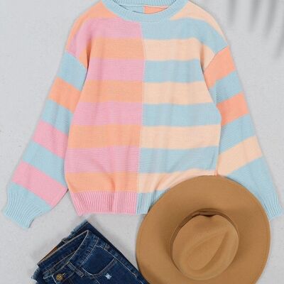 Color Block Drop Shoulder Sweater-Pink