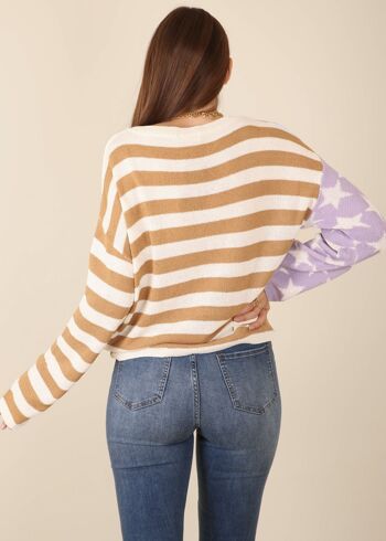 Pull ras du cou imprimé drapeau américain-Beige 3