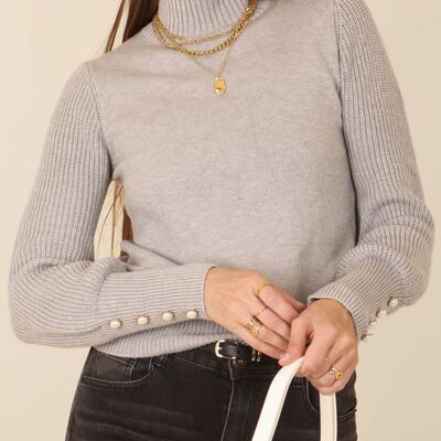 Solid Color High Neck Sweater-Gray