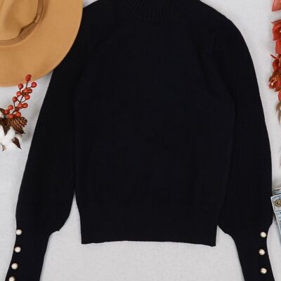 Solid Color High Neck Sweater-Black