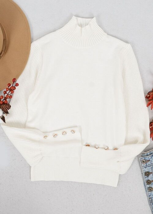 Solid Color High Neck Sweater-White