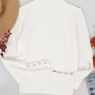 Solid Color High Neck Sweater-White