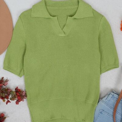 Camicia con colletto in maglia con scollo a V-Verde