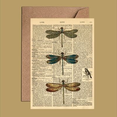 Tarjeta con libélulas - Tarjeta de arte del diccionario de libélula (WAC23500)