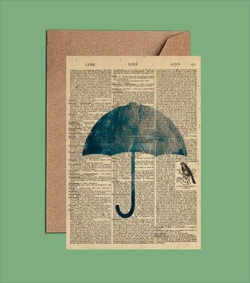 Card With A Blue Umbrella - Umbrella Dictionary Art Card - WAC23502-