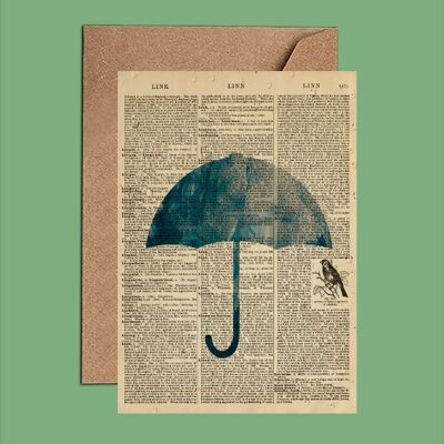 Karte mit blauem Regenschirm – Regenschirm-Wörterbuch-Kunstkarte – WAC23502-