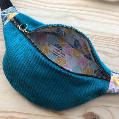 Belt bag - Turquoise blue corduroy - Origami pattern