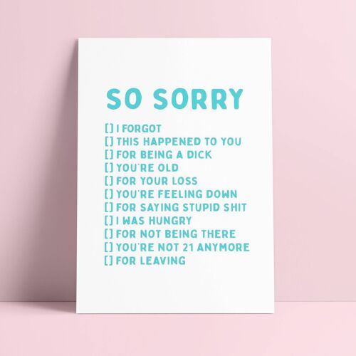 Postcard So sorry ... multiple choice risograph card