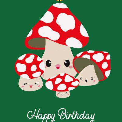 Postkarte Geburtstag mit Pilzen