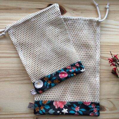 Bulk net / Wash bag - Organic cotton - Peonies and sakura cherry blossoms