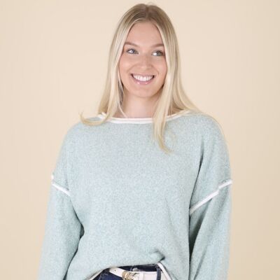 Contrast Stitching Relaxed Knit Sweater-Green