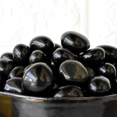 1 Stück Trommelstein aus schwarzem Obsidian ~ Heilende Trommelsteine