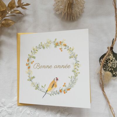 Happy New Year gilding card - goldfinch crown