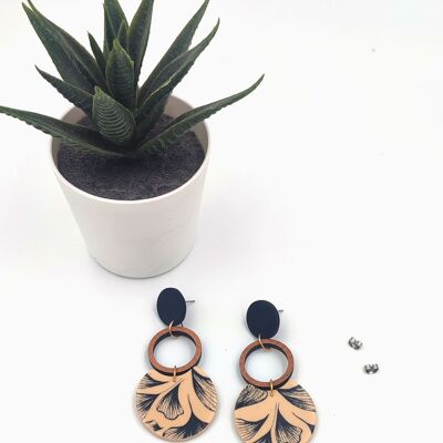 Polymer clay and wood earrings