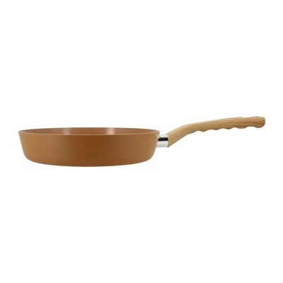 Hazelnut frying pan 24cm in aluminum induction wood effect handle