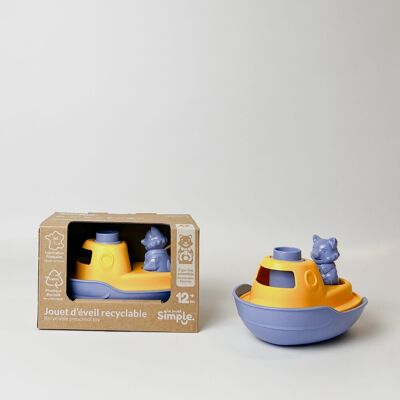 Bath and beach toy, 2-in-1 transformable boat, Made in France in recycled plastic, Gift for 1-5 year olds, Easter, Blue