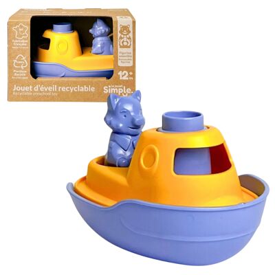 Das einfache Spielzeug, 2-in-1-Boot und Figur, pädagogisches Badespielzeug, hergestellt in Frankreich, 100 % recycelter und recycelbarer Kunststoff, spülmaschinenfest, Geschenk für Mädchen und Jungen ab 1 Jahr, blau