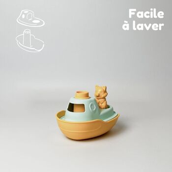 Jouet de bain et plage, Bateau transformable 2-en-1, Made in France en plastique recyclé, Cadeau 1-5 ans, Pâques, Jaune 2