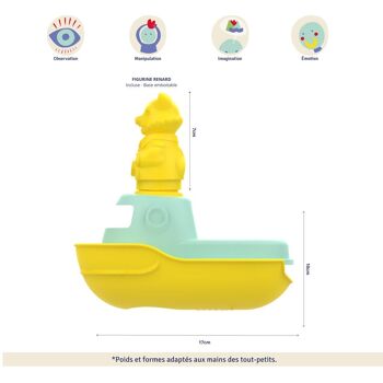 Jouet de bain et plage, Bateau transformable 2-en-1, Made in France en plastique recyclé, Cadeau 1-5 ans, Pâques, Jaune 5