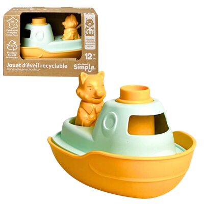 The Simple Toy, Barco y figura 2 en 1, Juguete educativo para el baño, Fabricado en Francia, Plástico 100% reciclado y reciclable, Apto para lavavajillas, Regalo para niños niñas y niños a partir de 1 año, Amarillo
