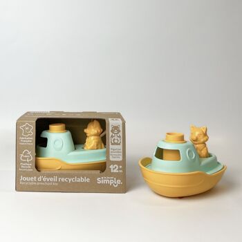 Le Jouet Simple, Bateau 2-en-1 et Figurine, Jouet Éducatif pour Le Bain, Fabriqué en France, 100% Plastique Recyclé et Recyclable, Lavable au Lave-vaisselle, Cadeau Enfants Filles et Garçons Dès 1 An, Jaune 7